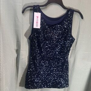 PrettyGuide Women's Sparkling Navy Sequin Tank Top